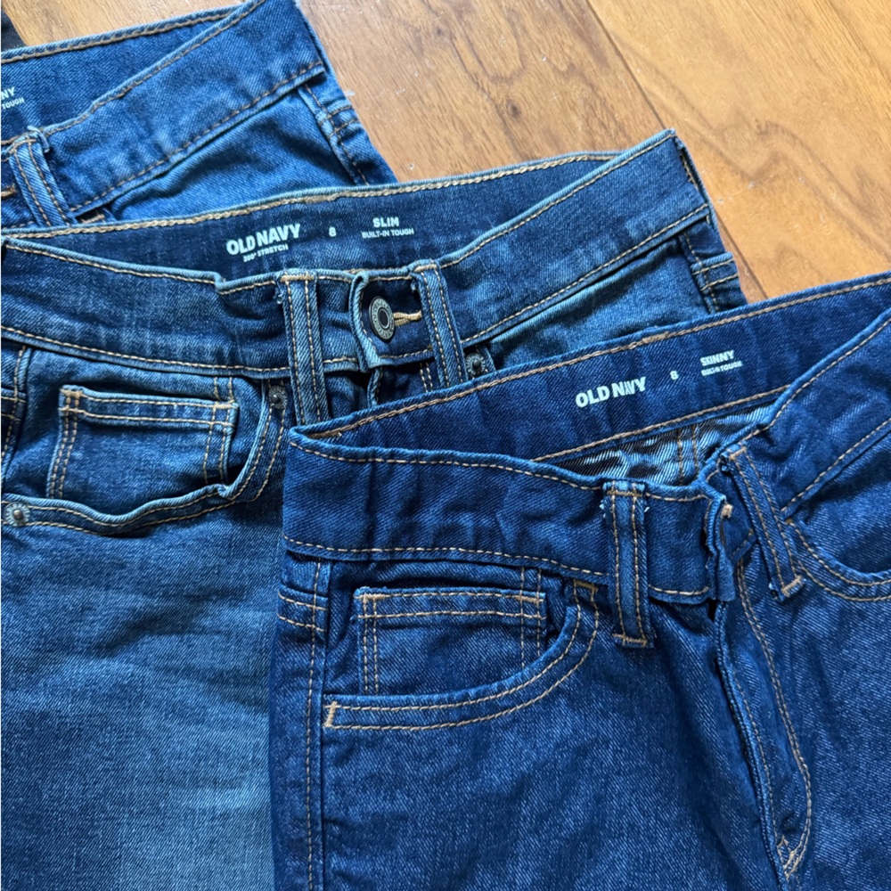 Lot 5 pairs kids boy 8 Denim Blue Washes Black skinny jeans old navy cat & Jack - Picture 2 of 4